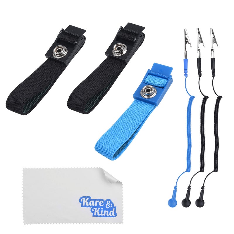 Kare Kind (3-Pack Anti-Static Wrist Straps - Reusable - Equipped with Grounding Wire and Alligator Clip - Adjustable Straps, Extra Long Coiled Cord - For Sensitive Electronics, PC and Phone Repairs - Image 1